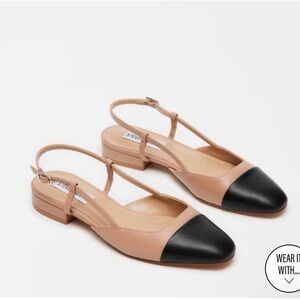 Steve Madden Size 9.5 Women's Belinda Slingback Flats Tan Leather Black Toe